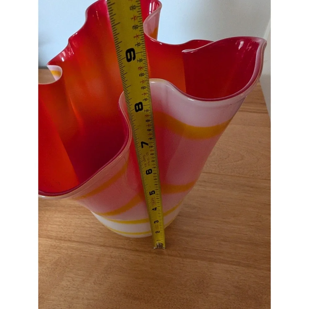 Pier 1 Imports Glass Vase Handkerchief Style Red‎ White with Yellow Stripes